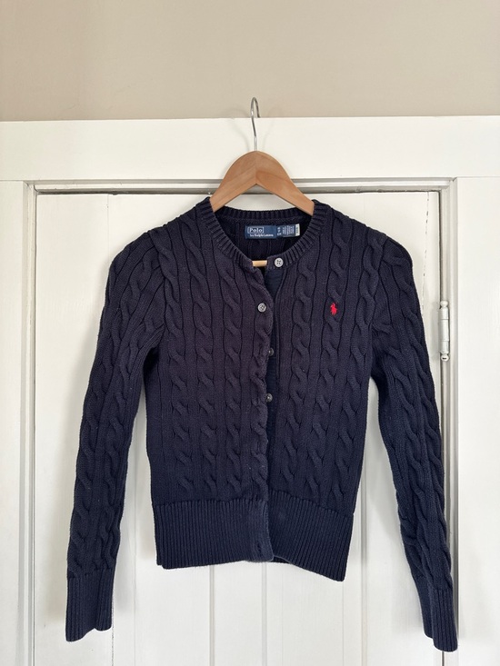 Polo Ralph Lauren Sweaters - Polo by Ralph Lauren Cable-Knit Cotton Crewneck Cardigan in Hunter Navy